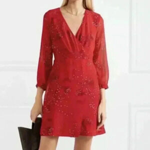 Madewell Red Wrap Floral Print Crepe Mini Dress sz 0